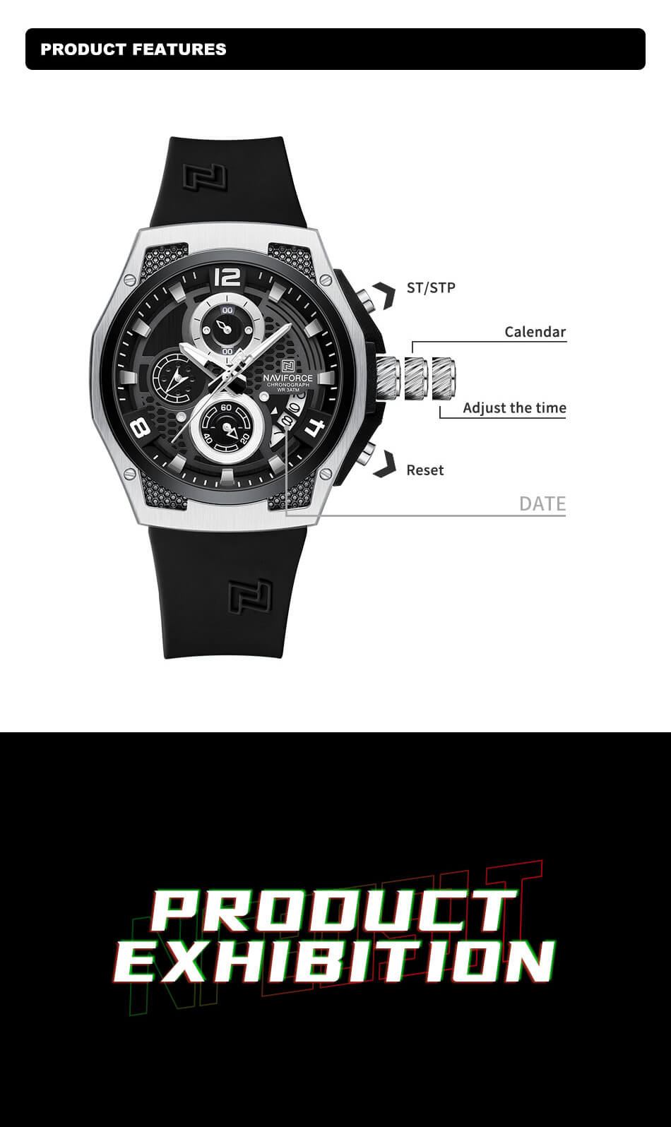 Naviforce Nf 8051t-Black White Watch Price in Bangladesh - Image 2