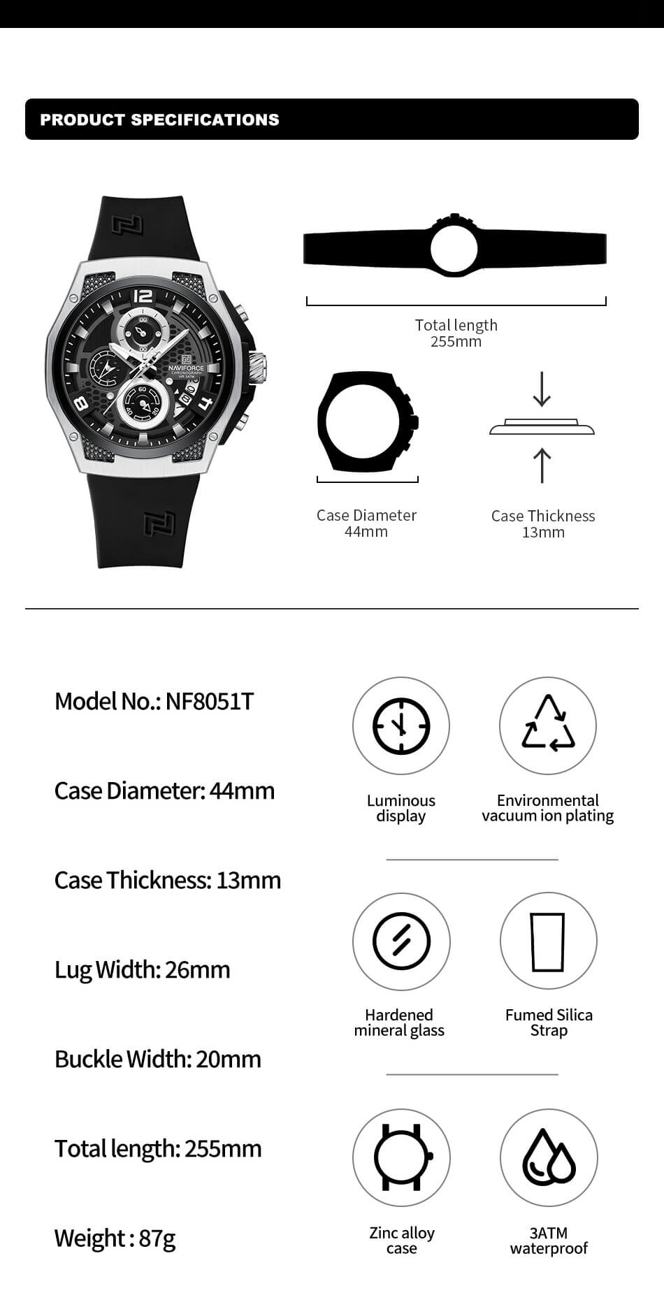 Naviforce Nf 8051t-Black White Watch Price in Bangladesh - Image 7