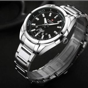 Naviforce NF9038 Casual Stainless Steel Luxury Watch For Men-Silver Black