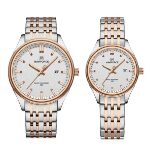Naviforce NF8039 Silver Rose Gold Couple Watch