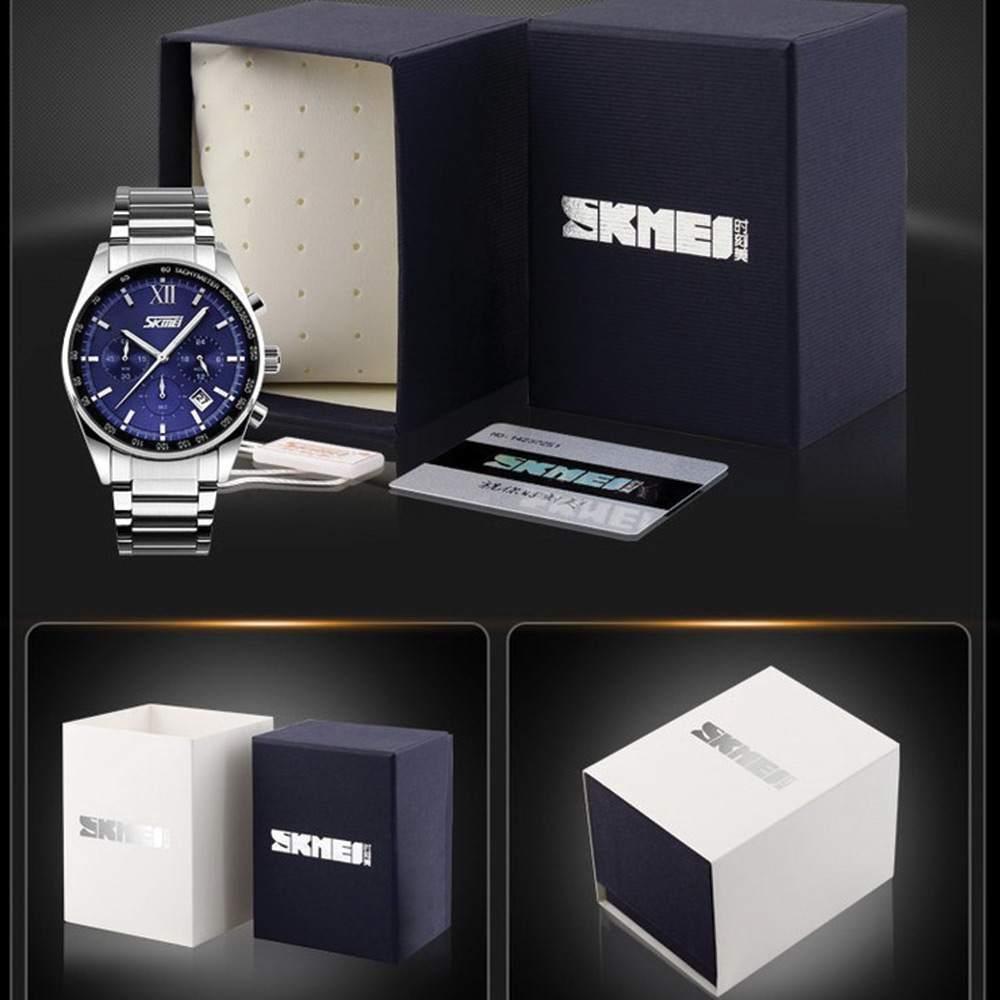 Skmei 9096 Silver Blue Watch For Men - Image 3
