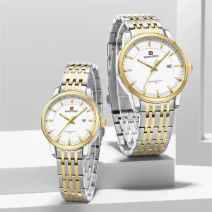 Naviforce NF9228 Silver Gold Couple Watch
