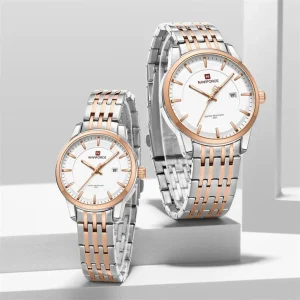 Naviforce NF9228 Silver Rose Gold Couple Watch