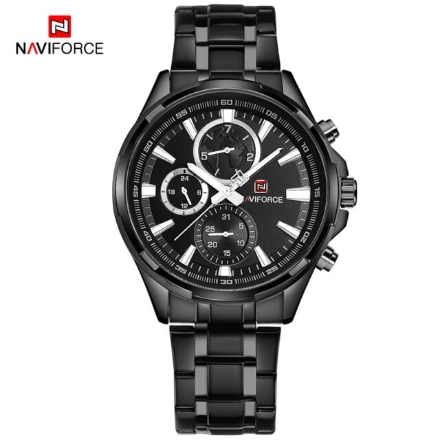 Naviforce NF9089 Stainless Steel Dual Time Watch For Men-Black - Image 2