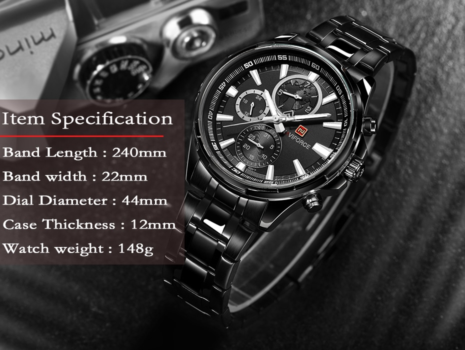 Naviforce NF9089 Stainless Steel Dual Time Watch For Men-Black - Image 4