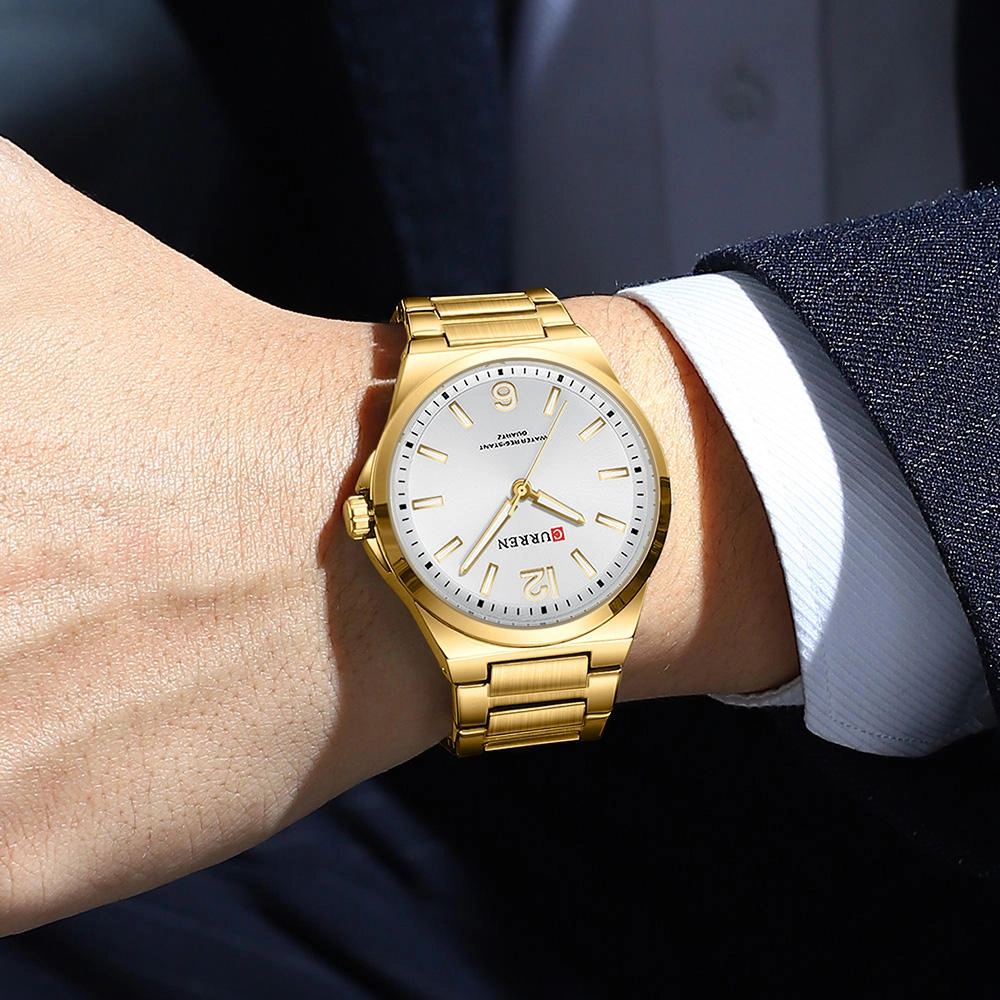 Curren 8493 Golden White Watch For Men's - Image 3
